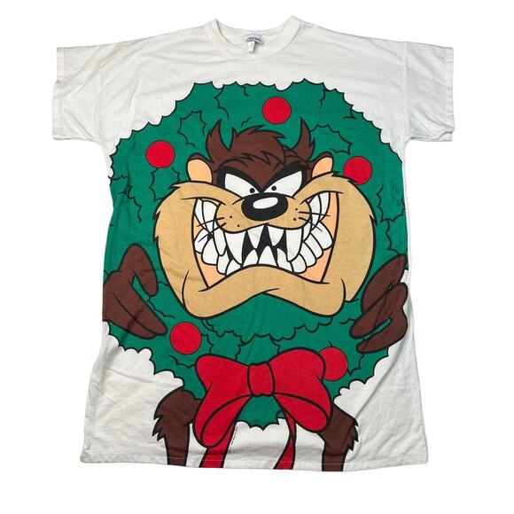 Vintage Other - Vintage 90s Christmas Wreath Taz Big Face Sleep T-Shirt Looney Tunes OS, XL